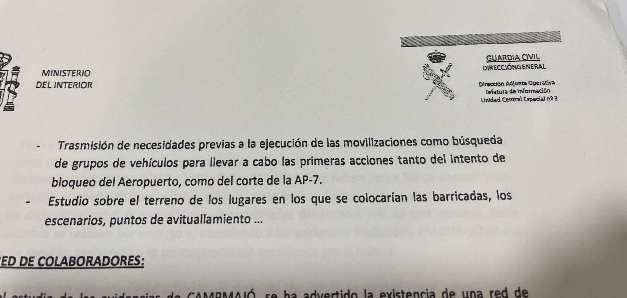 Parto del atestado de la Guardia Civil sobre los policías que habrían colaborado con Tsunami Democrático/QS