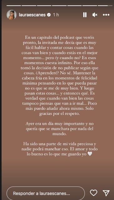 Primeres paraules de Laura Escanes després de la ruptura - Instagram