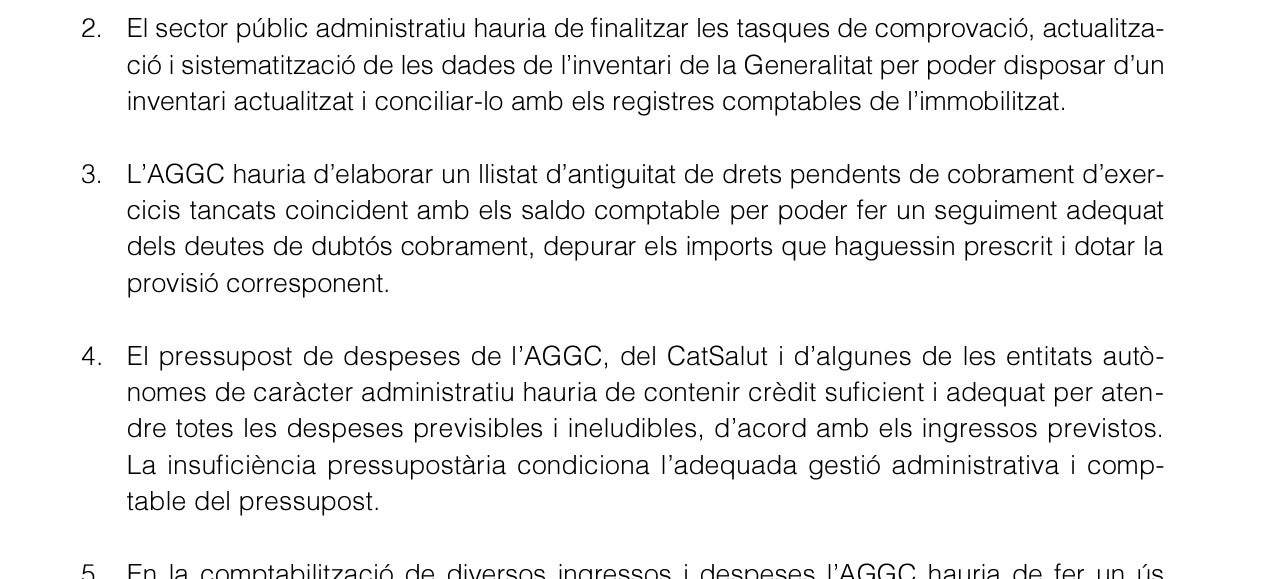 Part de les recomanacions de la Sindicatura de Comptes sobre els números de la Generalitat/SdC