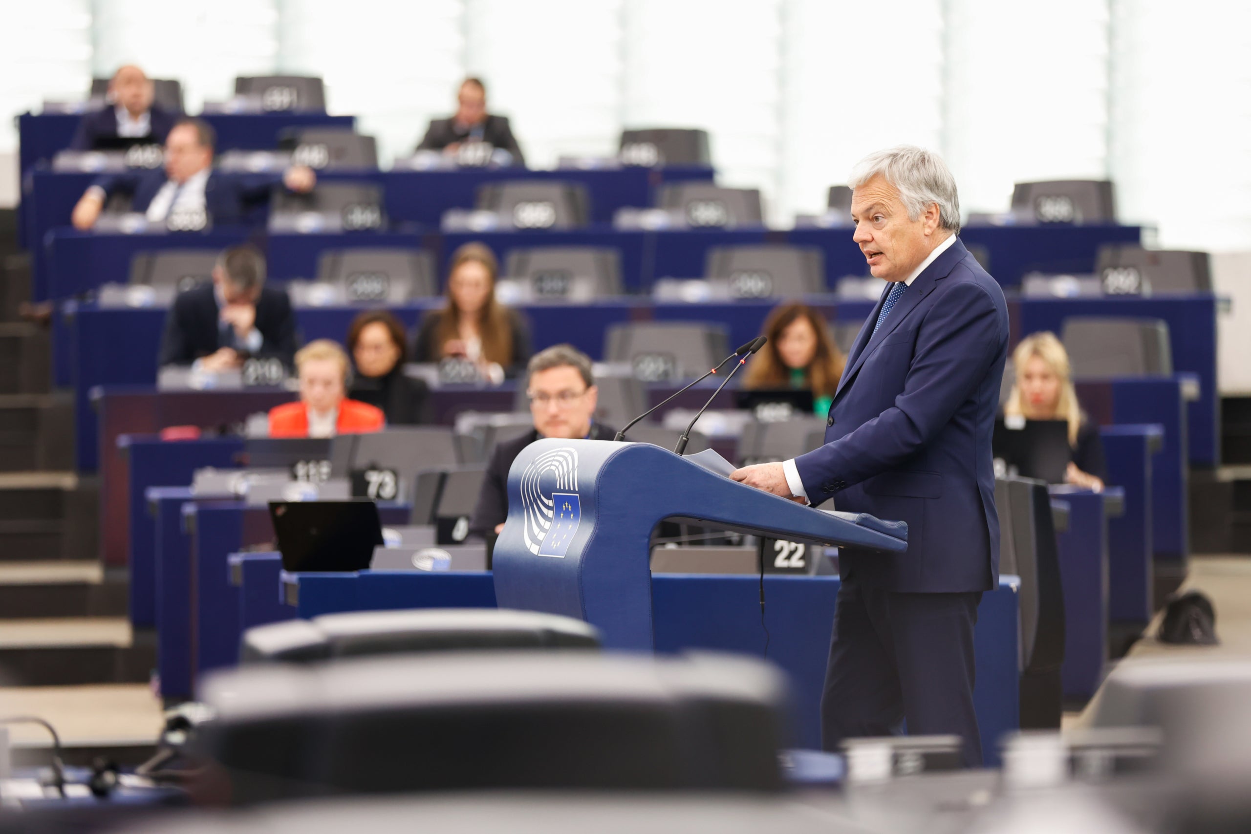 El comissari de Justícia, Didiers Reynders, durant el debat sobre l'amnistia al Parlament Europeu / Parlament Europeu 