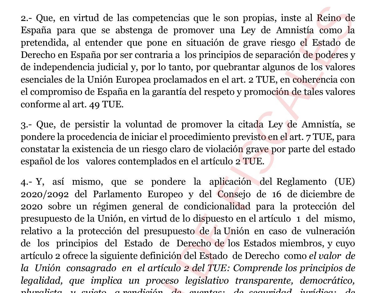 Carta de la Asociación de Fiscales dirigida a la comisaria de Justicia de la Unión Europea reclamando que impida la ley de amnistía/ADF