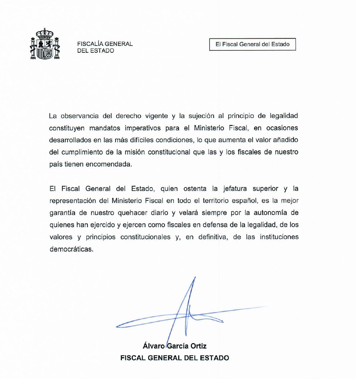 Parto de la carta del Fiscal General del Estado al resto de fiscales/QS