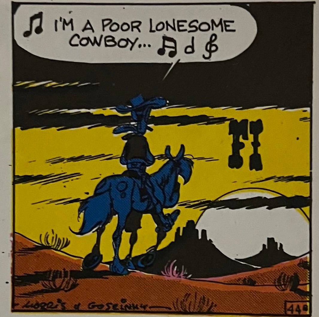 Vinyeta recurrent que tanca totes les aventures del cowboy solitari Lucky Luke.