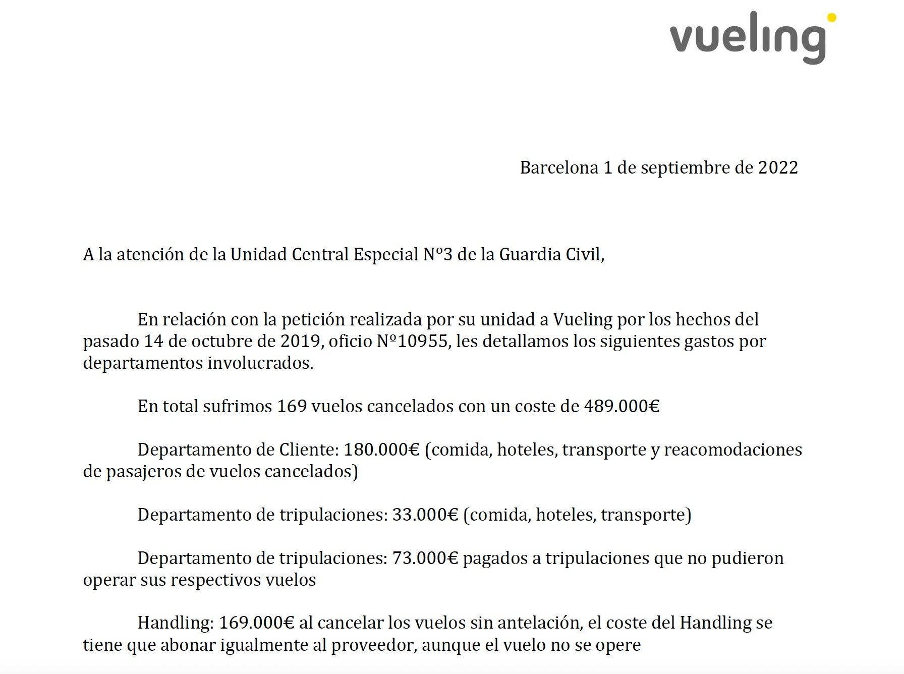 Parto del informe de Vueling al que ha tenido acceso El Mundo/QS