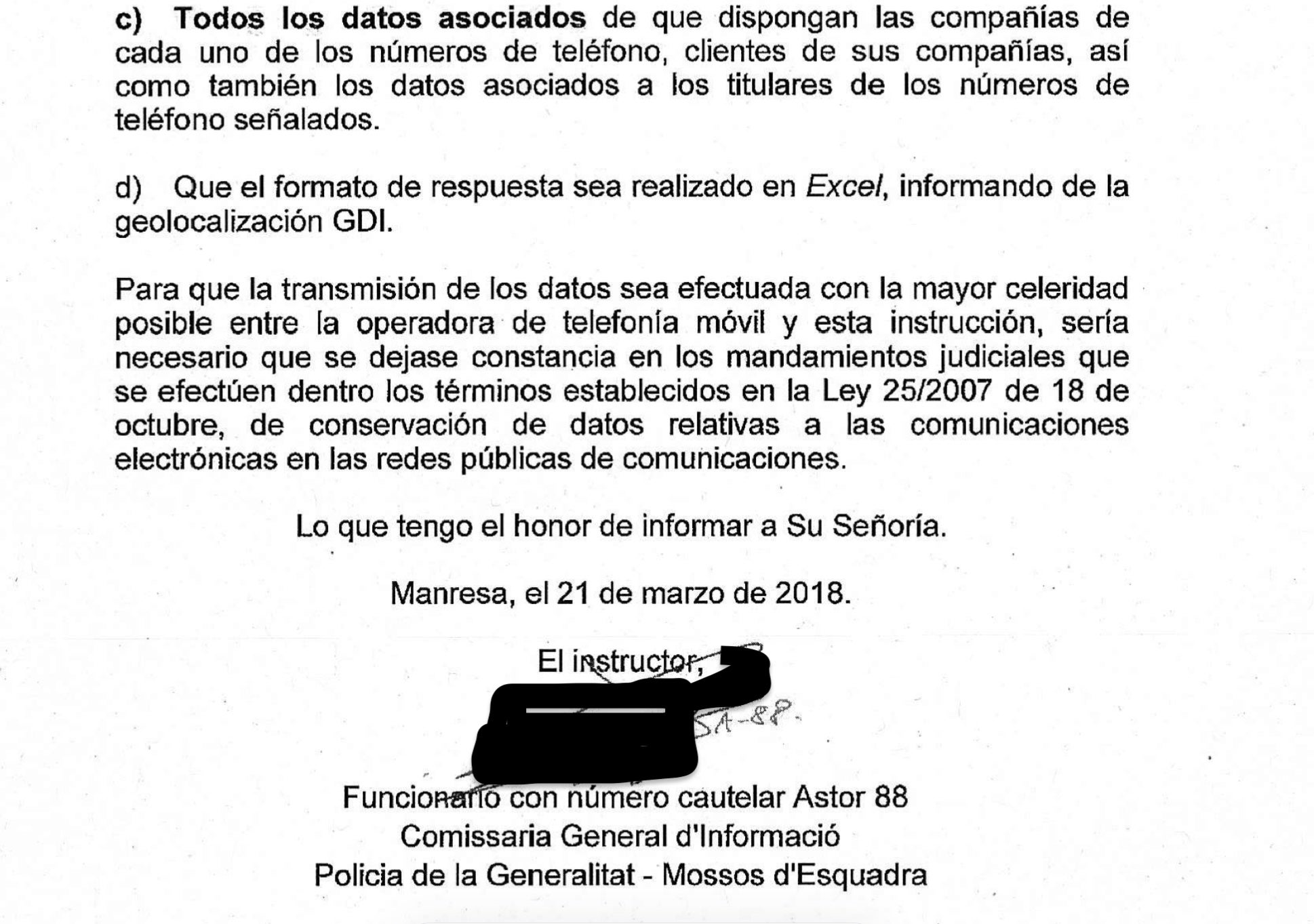 Una de las diligencias del Azor 88 a las que ha tenido acceso El Mundo/Quico Sallés