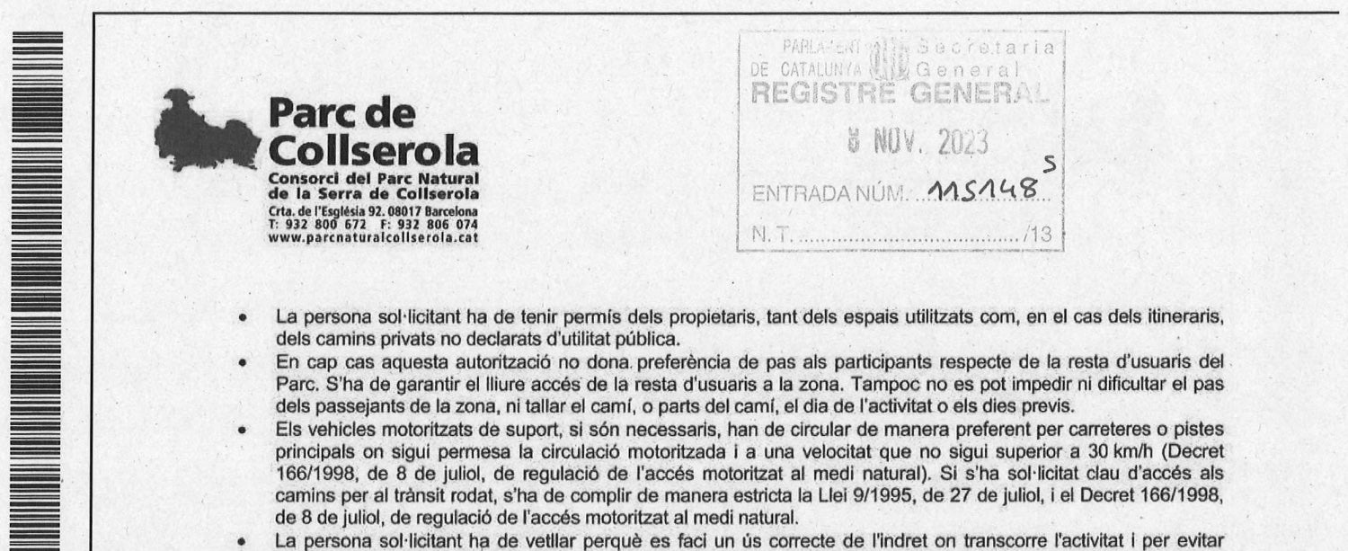 Autorització del Parc Natural de Collserola al Regiment del Bruc de l'Exèrcit per fer exercicis físics a la zona/Quico Sallés