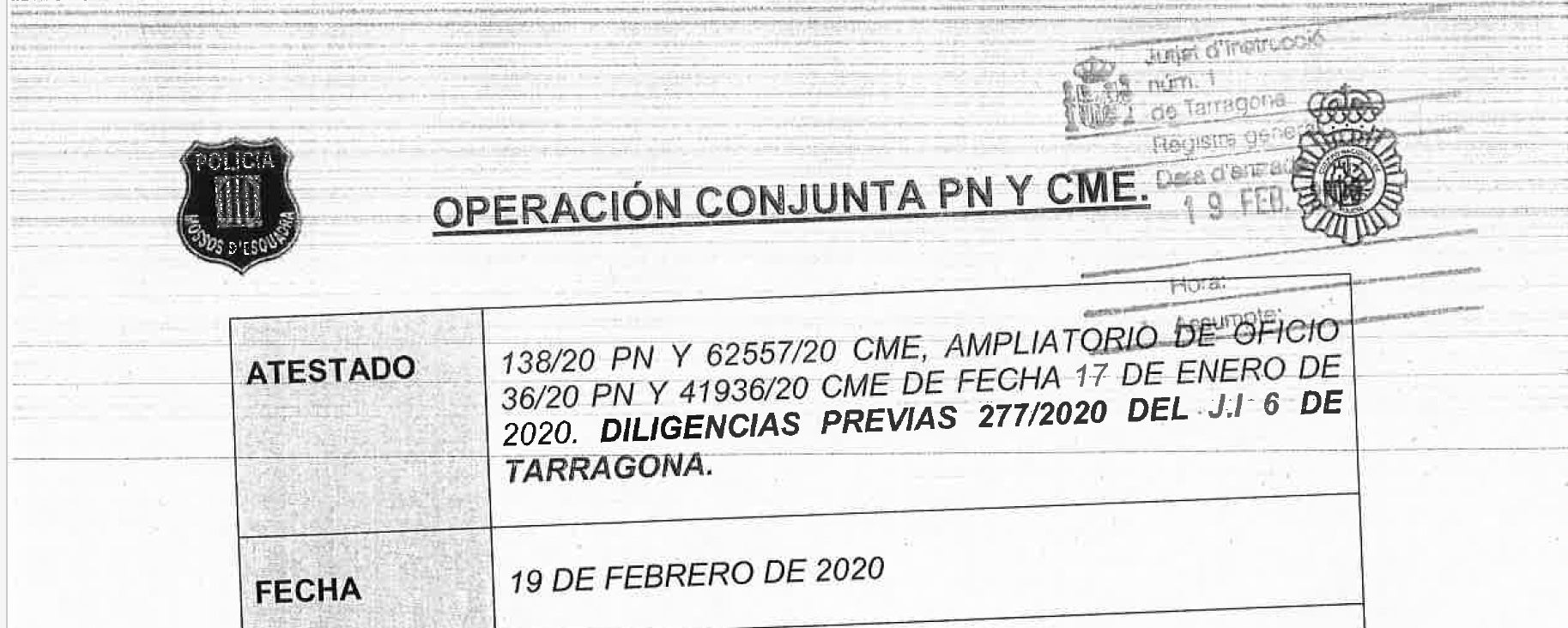 Una imatge de la capçalera de l'atestat conjunt d'Informació de Mossos d'Esquadra i CNP/Quico Sallés