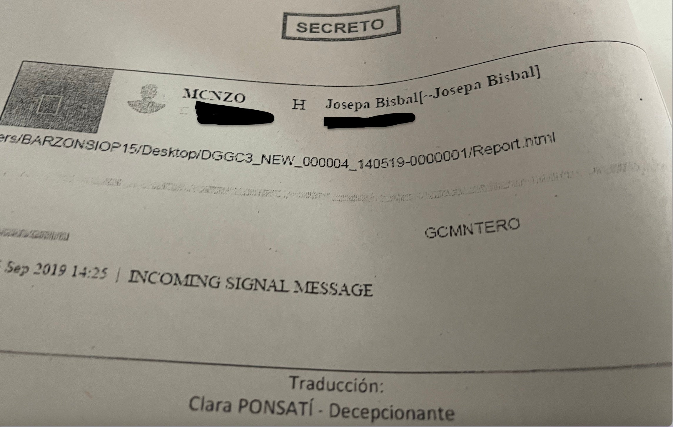 Parto del atestado de la Guardia Civil con las comunicaciones de Clara Ponsatí en el marco del Tsunami Democrático/Quico Sallés