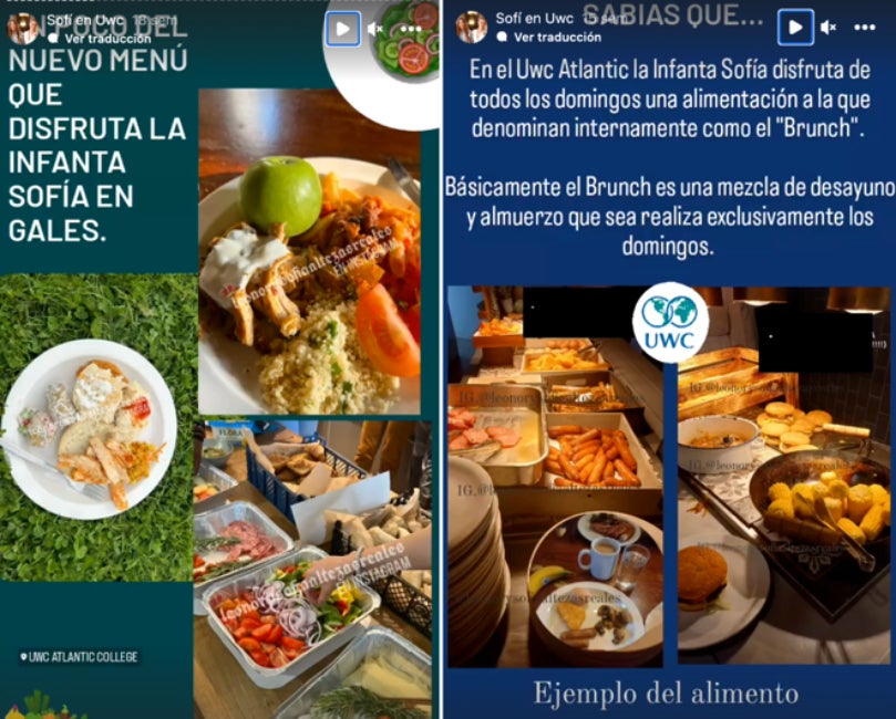 Així és el menú de la infanta espanyola a l'internat - Instagram