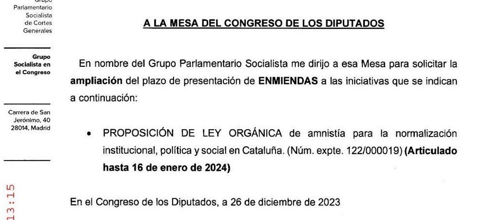 La solicitud de prórroga del PSOE por la entrega de las enmiendas/QS
