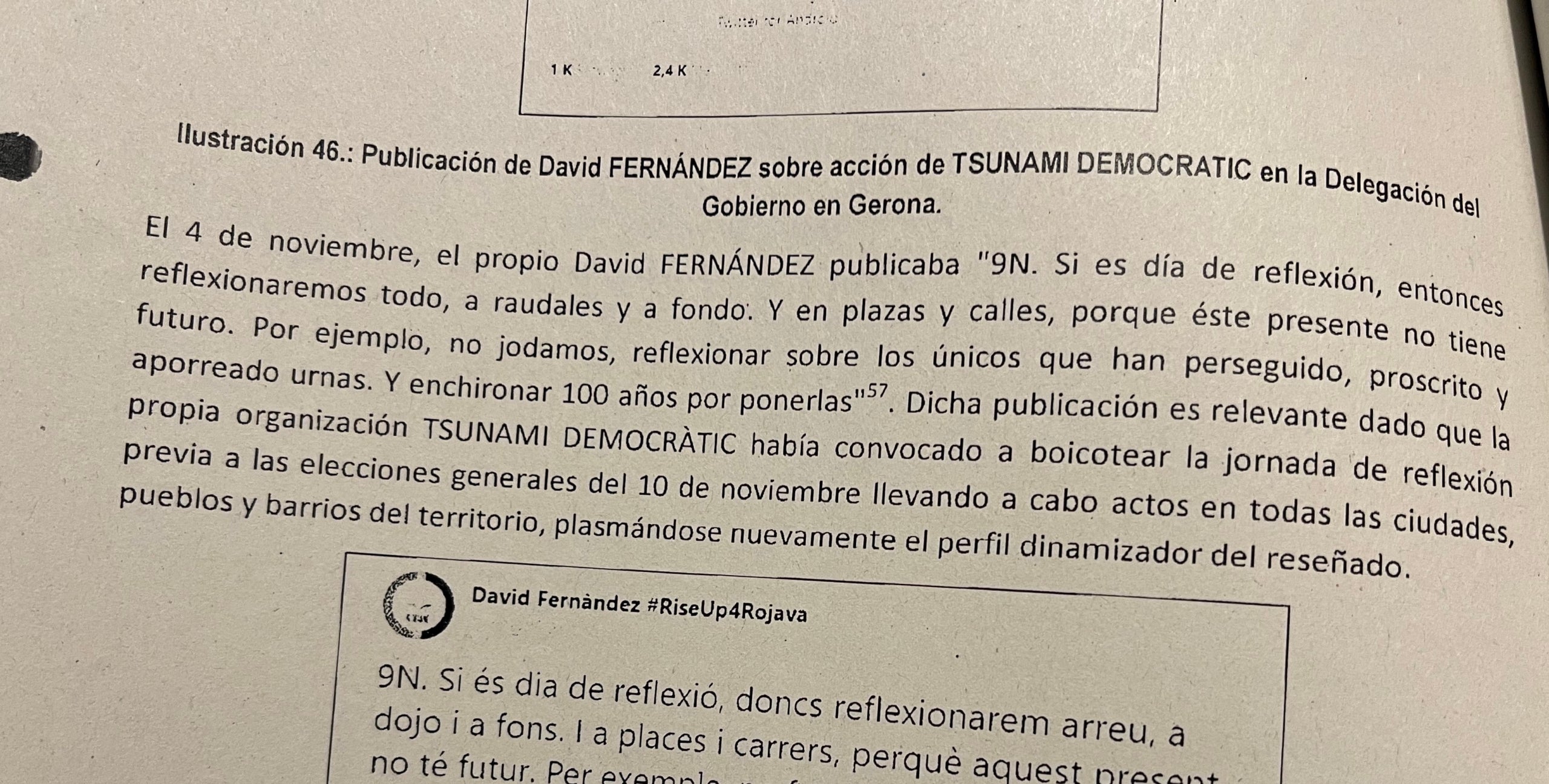 La piada de cargo de David Fernàndez que la Guardia Civil aporta al juez para constatar las acciones de Tsunami durante la jornada de reflexión del 9N/Quico Sallés