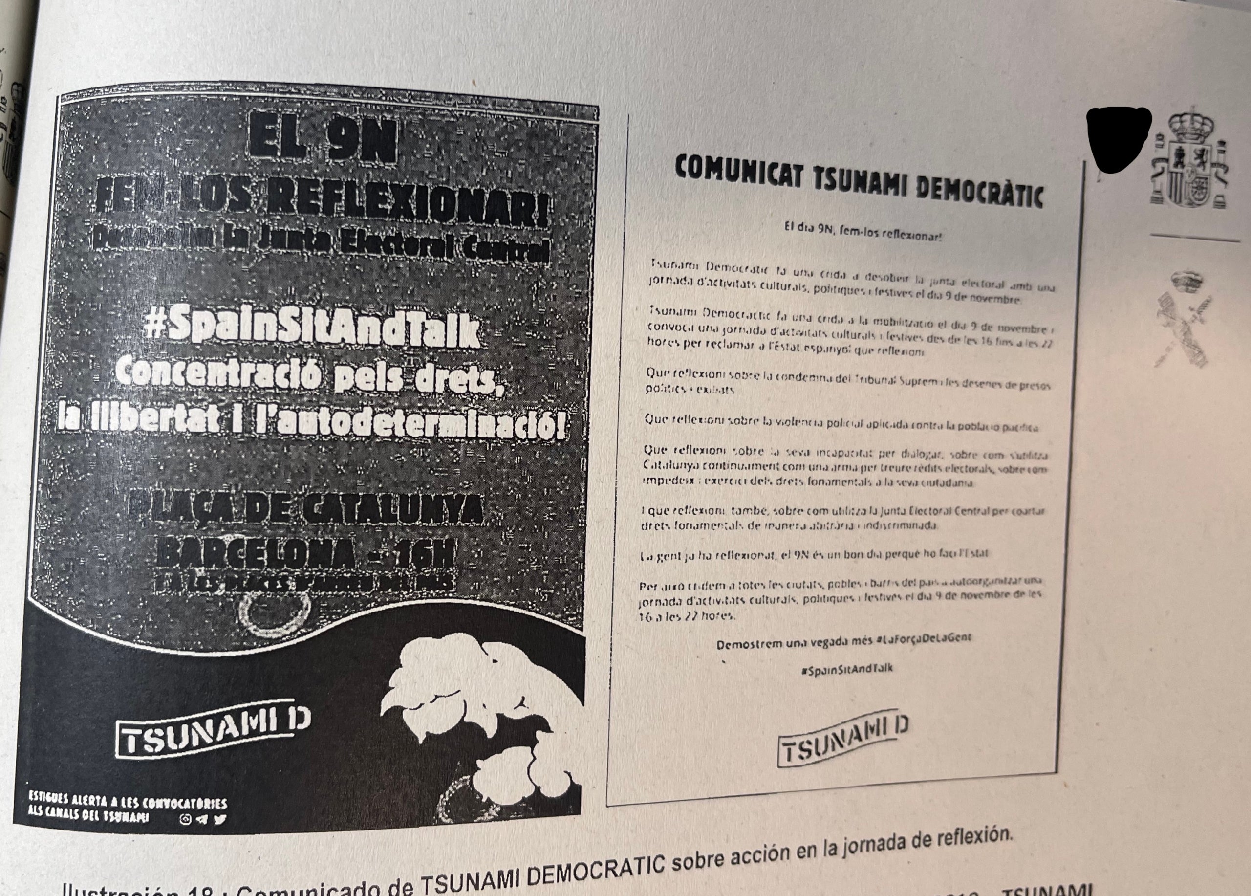 Parto del atestado de la Guardia Civil donde explica las acciones de Tsunami durante la jornada de refleixó del 10-N/Quico Sallés