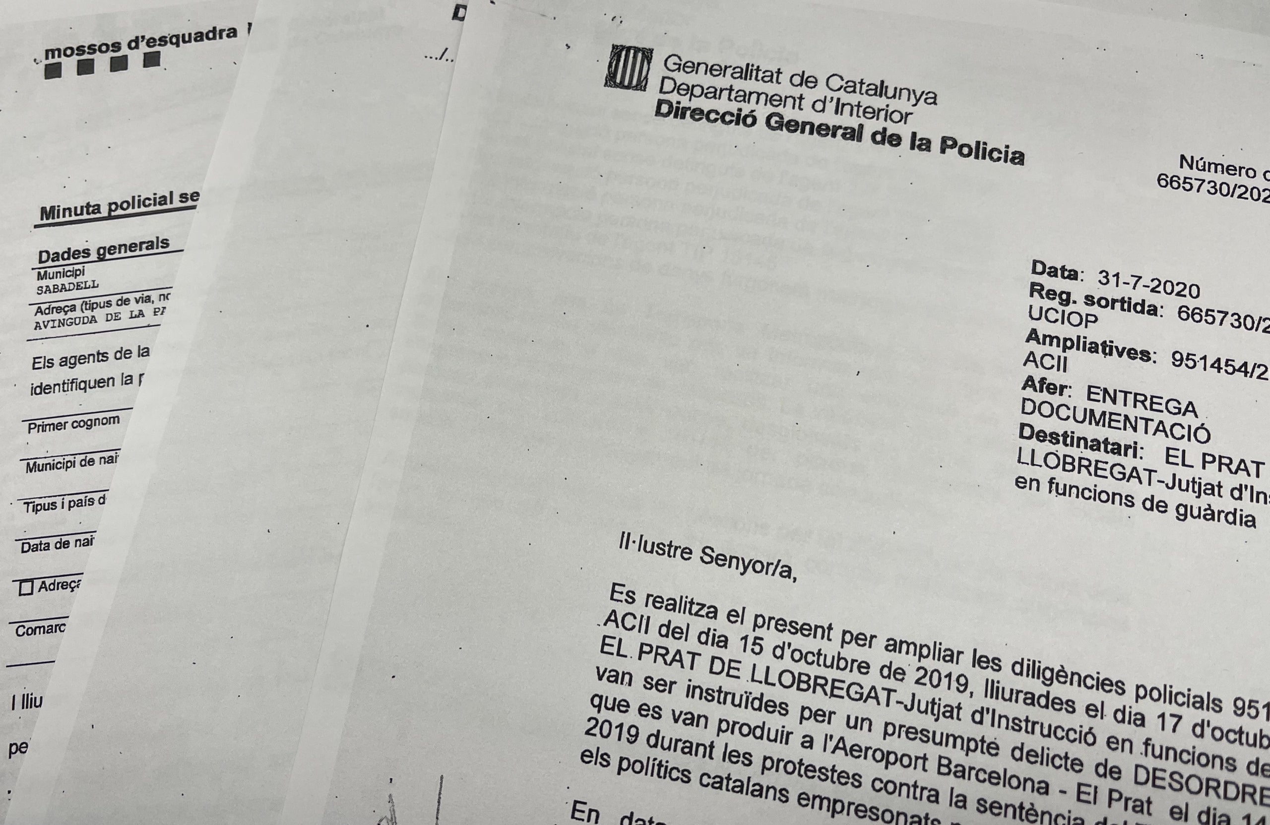 Parto de los informes policiales de los Mossos respete Tsunami remitidos por los Mossos a la Audiencia Nacional/Quico Sallés