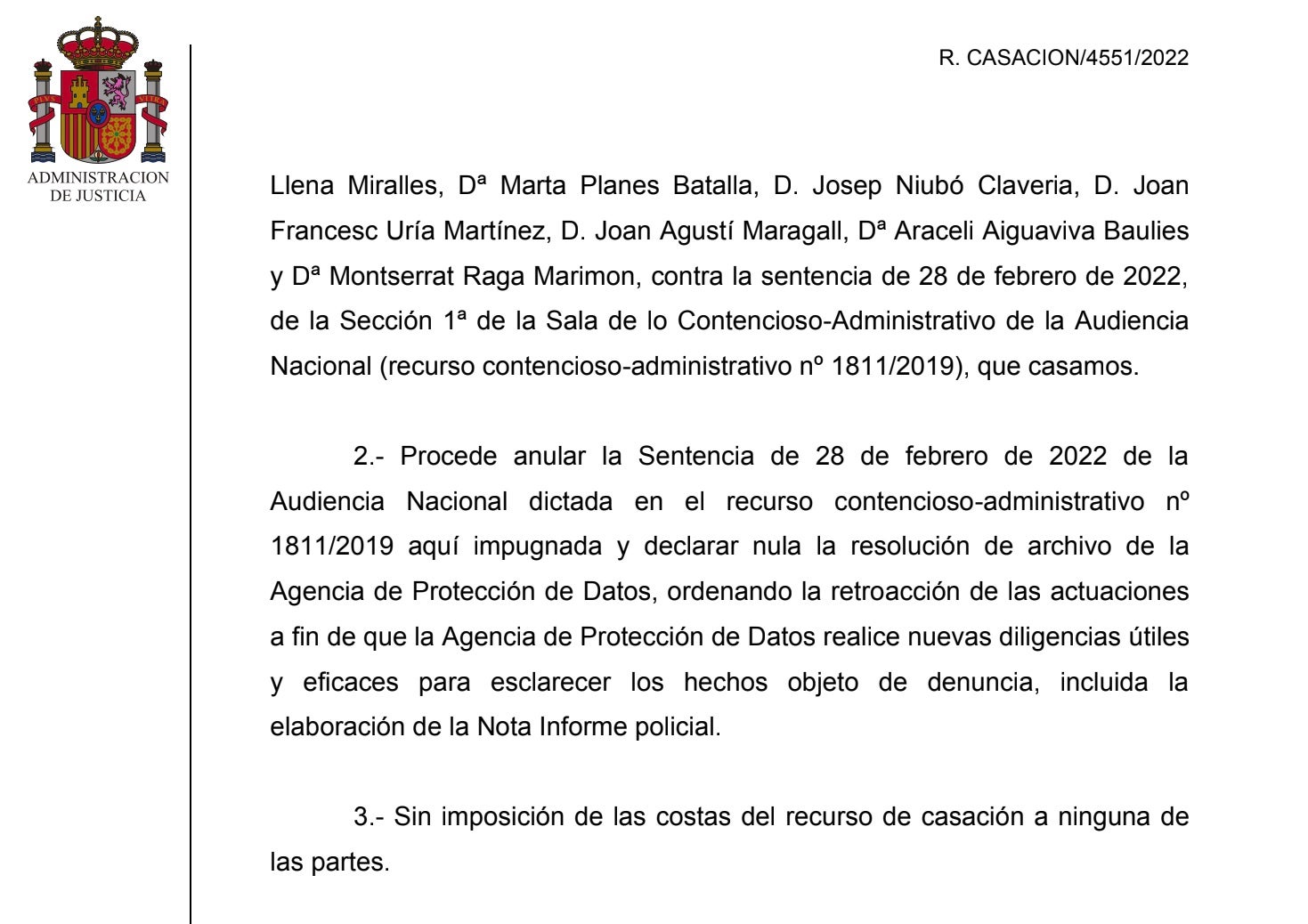 La part dispositiva de la sentència del Suprem sobre els jutges sobiranistes/QS