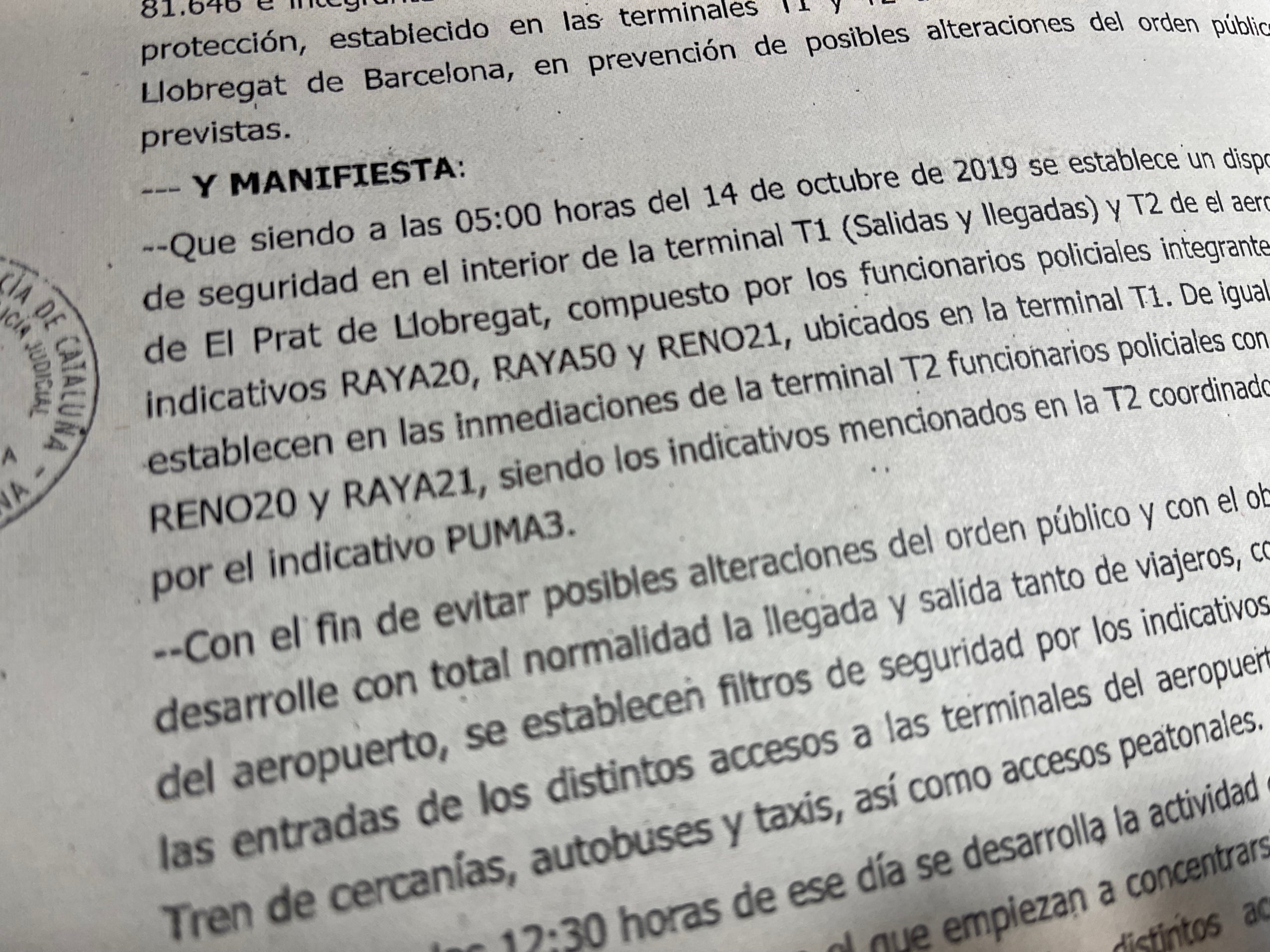Parto del atestado del CNP de 15 de octubre sobre las protestas al aeropuerto del Prat espoleadas por Tsunami Democrático/Quico Sallés