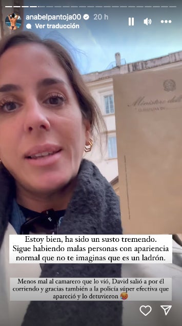 Anabel Pantoja sufre un robo a Roma - Instagram