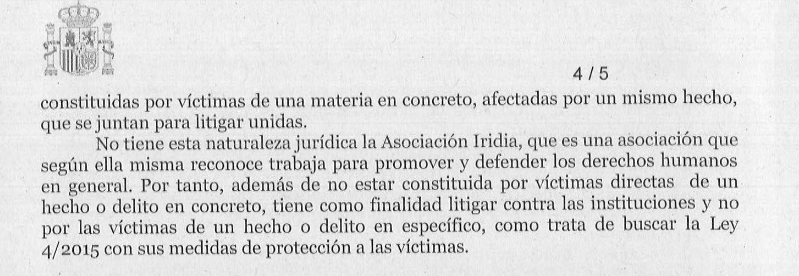 Parto de la interlocutoria que obliga a Iridia a pagar fianza si quiere ser acusación popular/QS