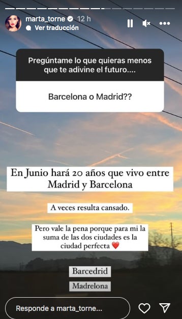 Li gusta més Madrid o Barcelona a Marta Torné_ - Instagram