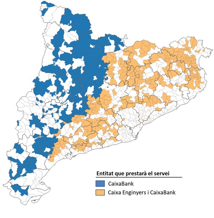 Distribució per municipis de les entitats financeres que gestionen el servei / Font: Generalitat de Catalunya