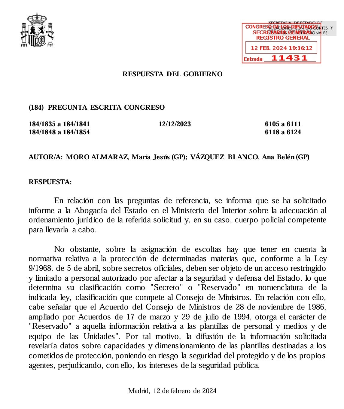 La resposta parlamentària de Marlaska a la petició d'escorta de Puigdemont/Quico Sallés
