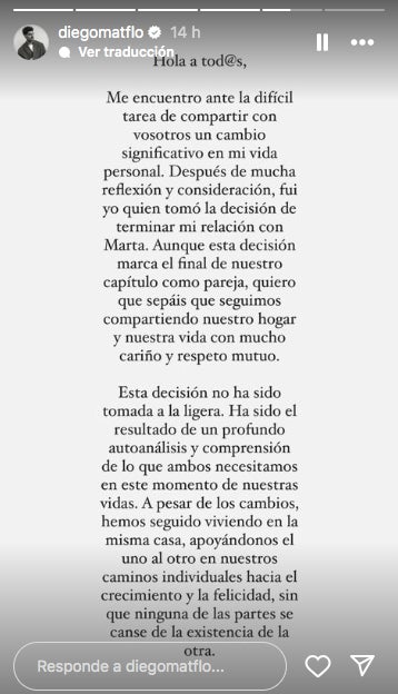 Diego Matamoros explica per què han pres aquesta decisió amb Marta Riumbau - Instagram