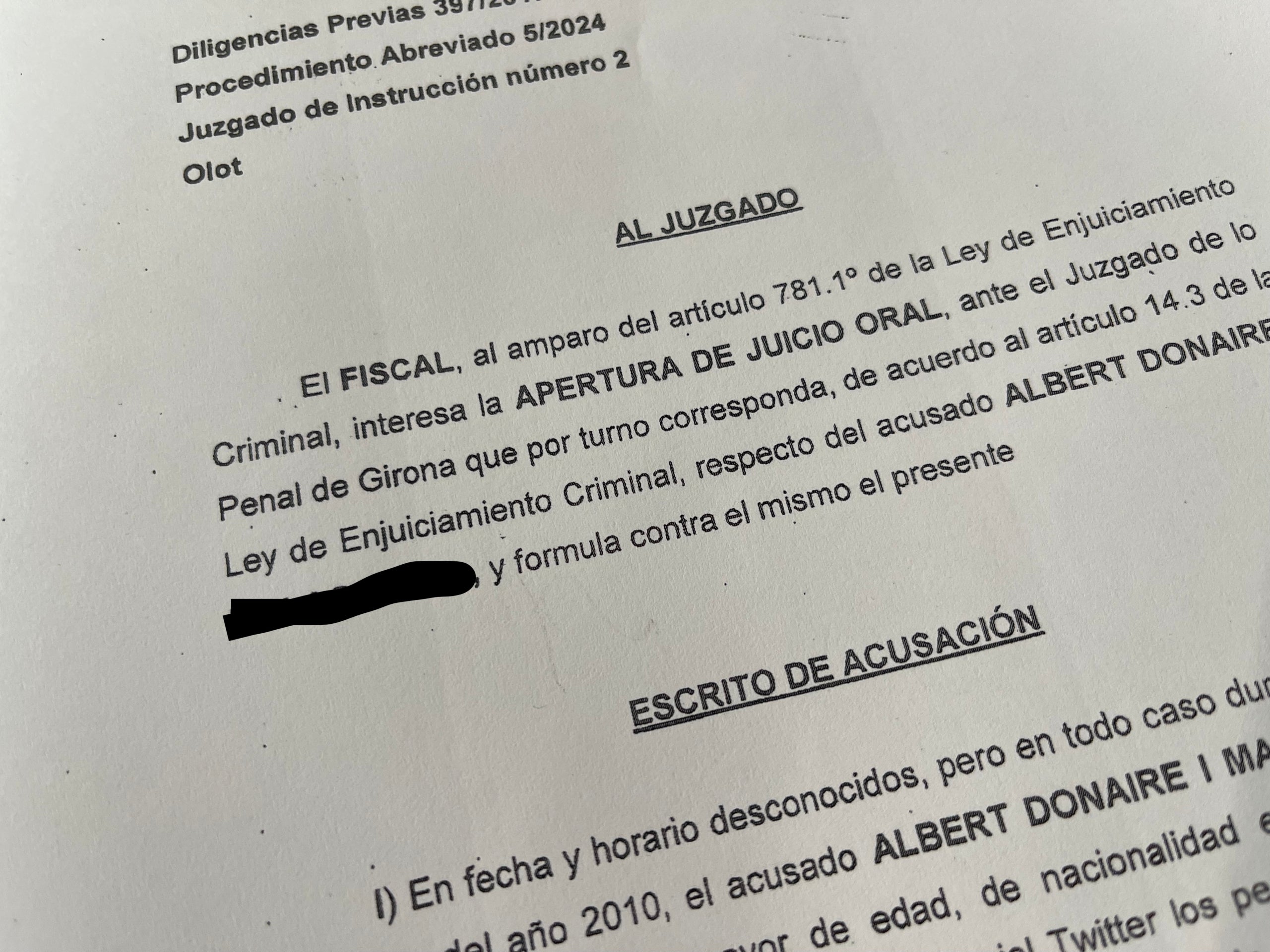 Parto del escrito de acusación del fiscal contra Donaire por odio al constitucionalismo/Quico Sallés