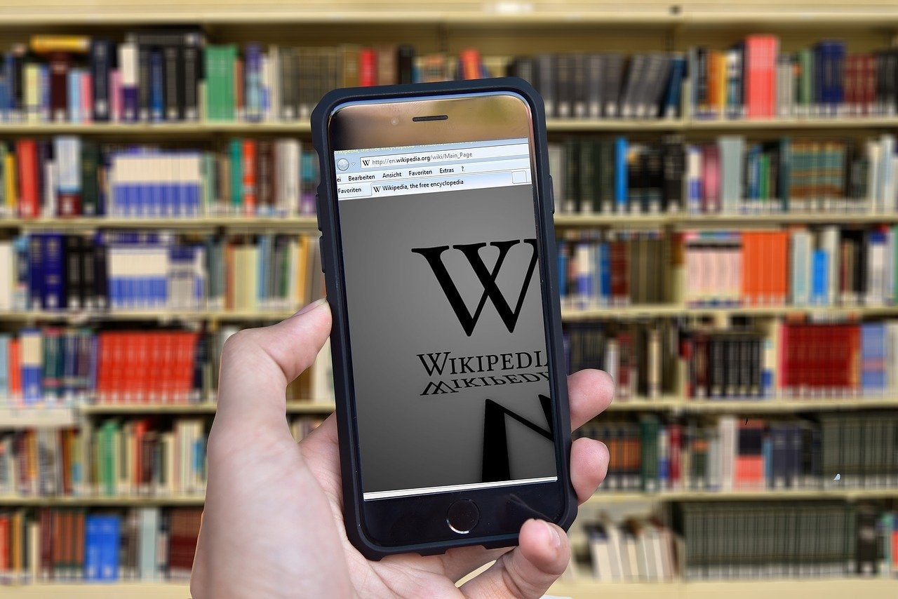 Imatge de la pantalla d'un mòbil amb la pàgina web de la Wikipedia / Pixabay