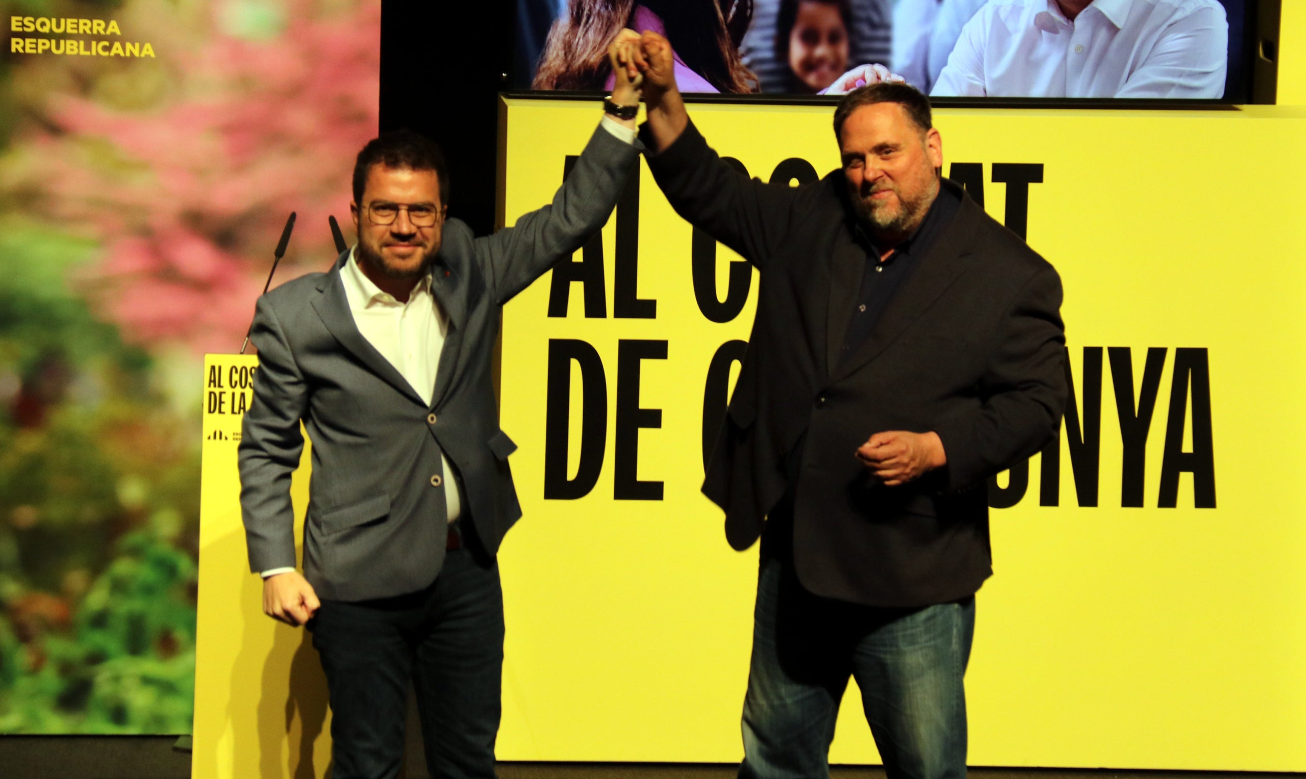 Pere Aragonès i Gabriel Rufián, en un míting a Santa Coloma de Gramenet ACN