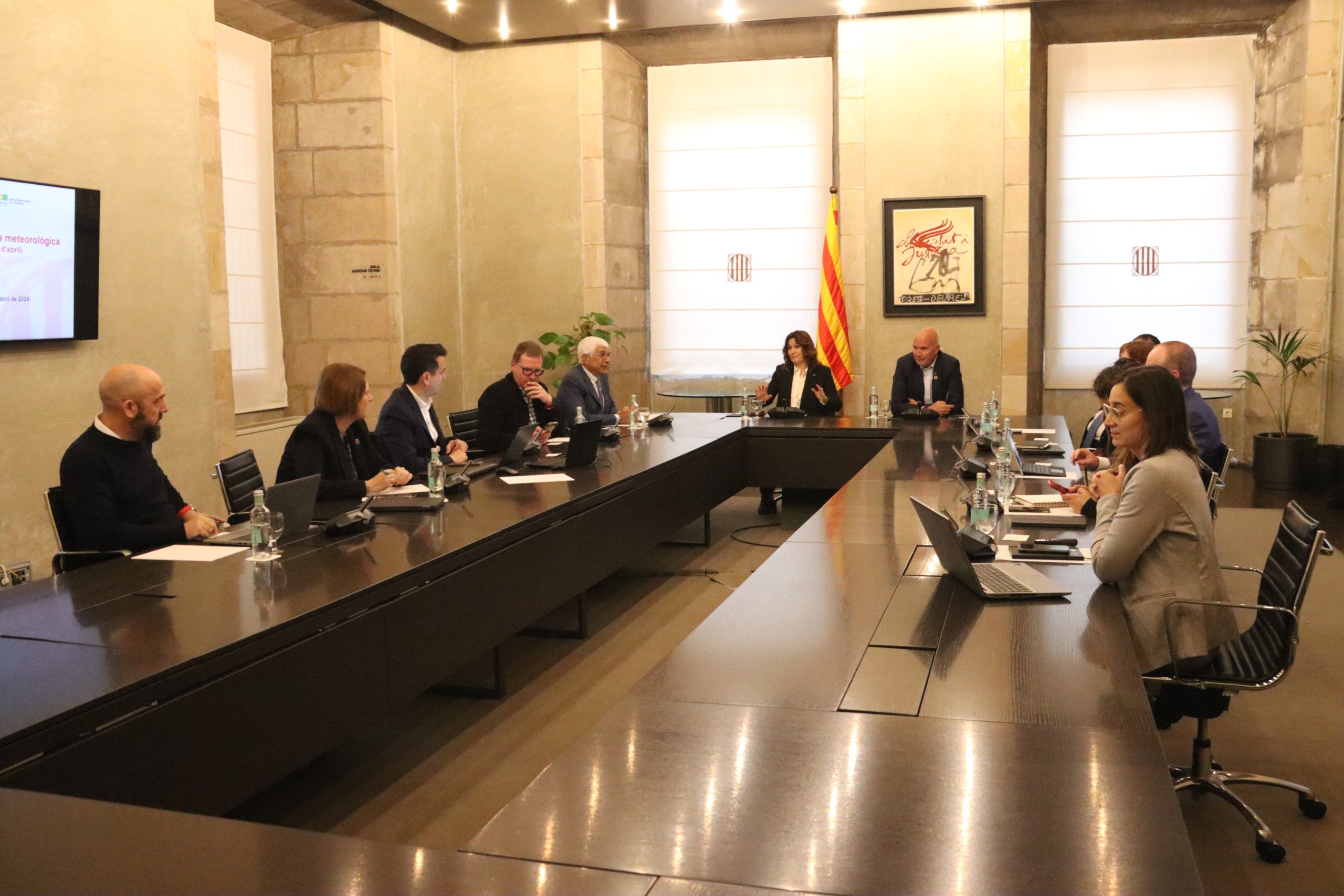 El conseller d'Acció Climàtica, David Mascort, amb la vicepresidenta del Govern, Laura Vilagrà, durant la reunió de la Comissió interdepartamental de la sequera / ACN (Marta Vidal)