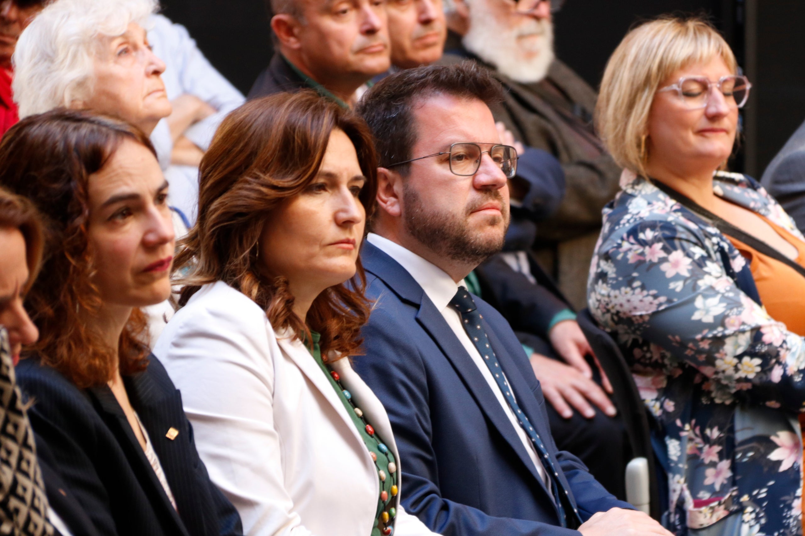 La consellera de Justícia, Gemma Ubasart, la vicepresidenta Laura Vilagrà i el president Pere Aragonès a l'acte del dia de la República | Arnau Martínez (ACN)