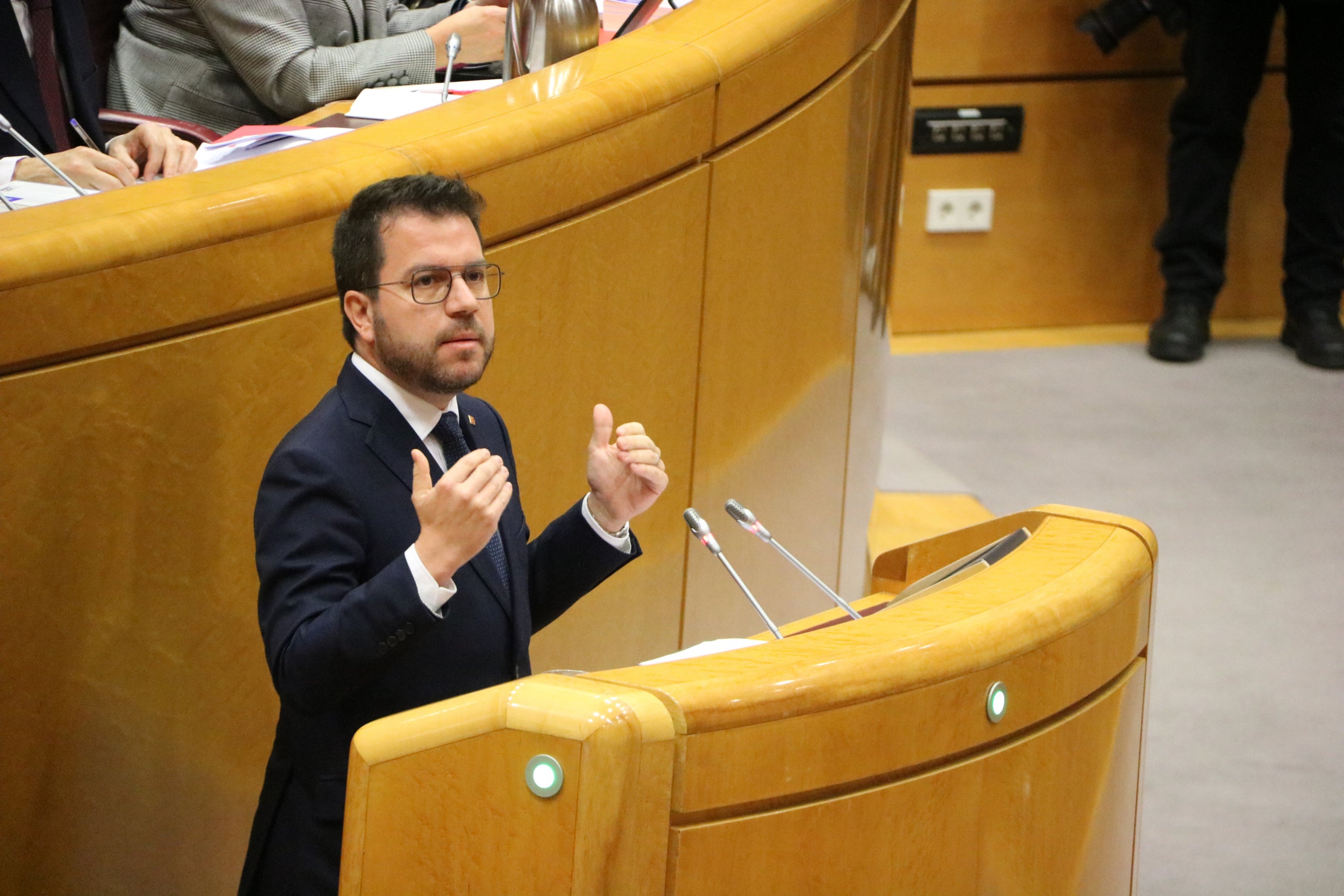 El president del Govern, Pere Aragonès, intervé aquest dilluns al Senat a Madrid / ACN