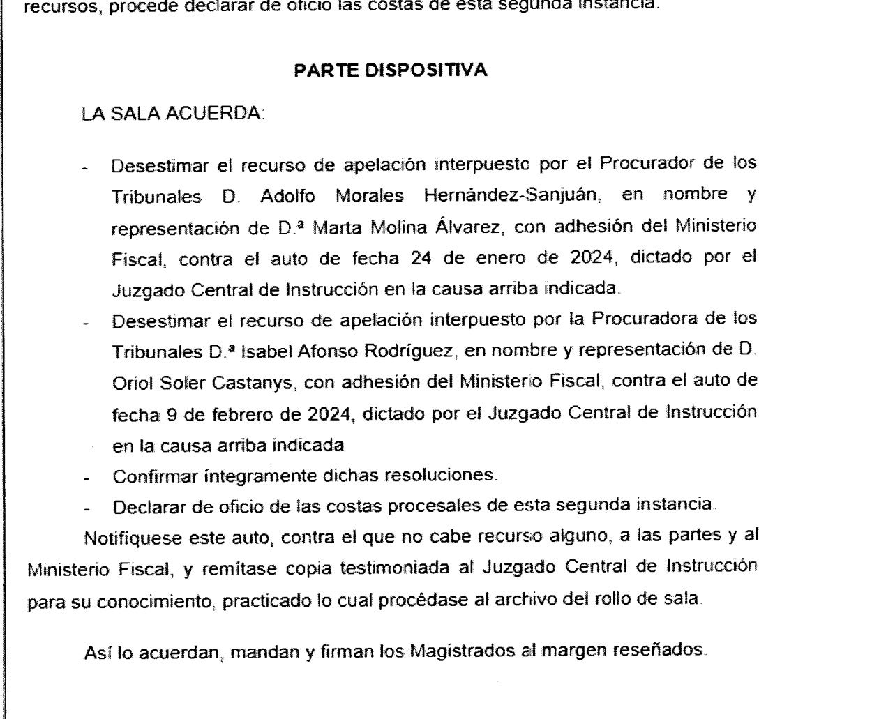 Part dispositiva de la resolució del Tsunami Democràtic/QS