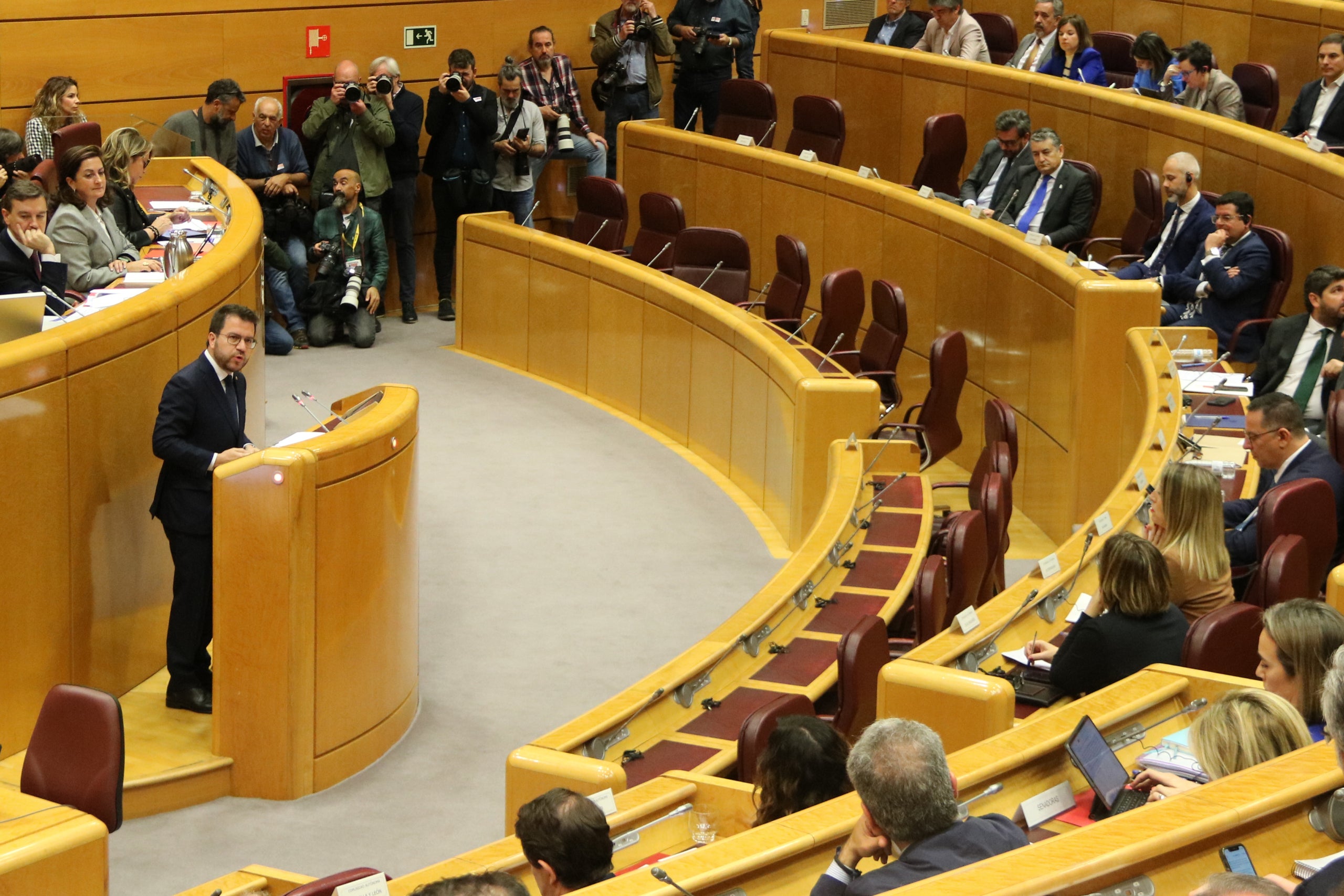 El president de la Generalitat, Pere Aragonès, a la tribuna del Senat / ACN