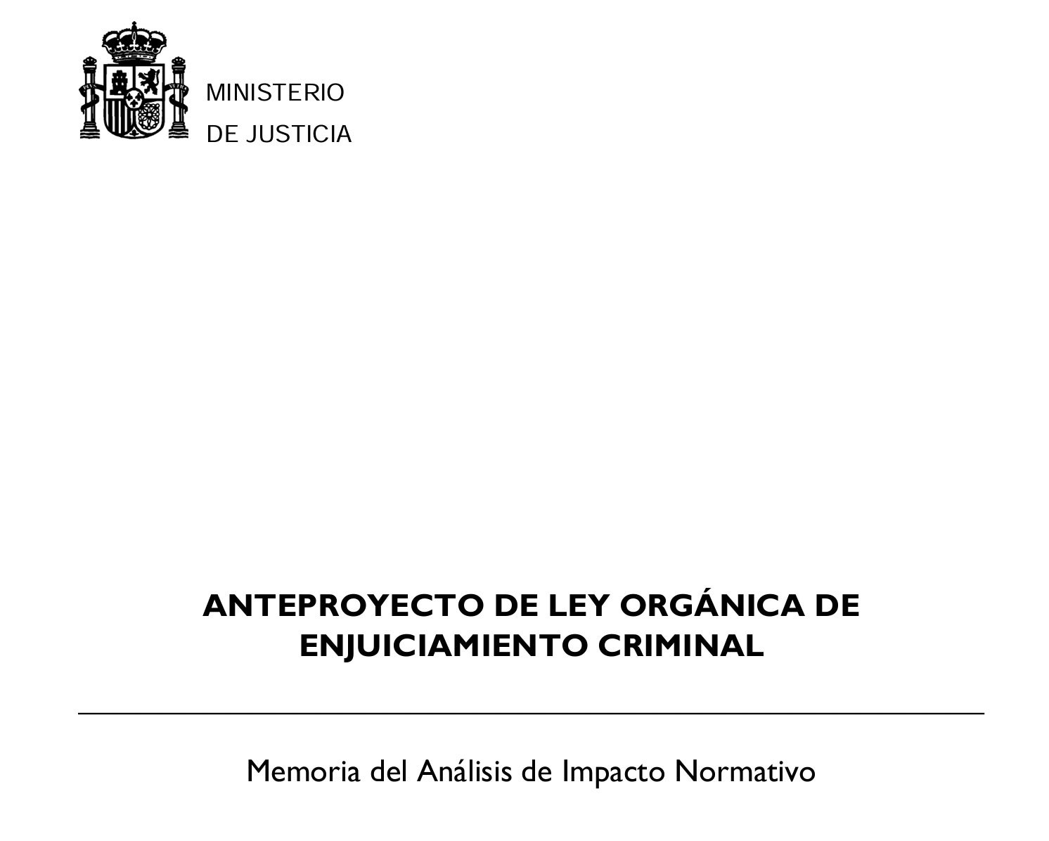 Portada de l'esborrany de l'avantprojecte de llei de reforma de la Llei d'Enjudiciament Criminal/QS