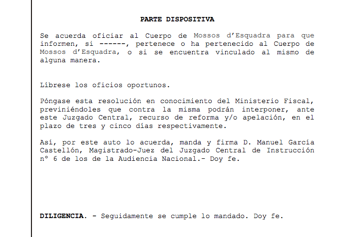 Part dispositiva de la resolució que busca xuxo rondinaire