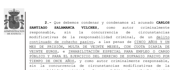 Part dispositiva de la sentència que condemna Carlos Salamanca/QS