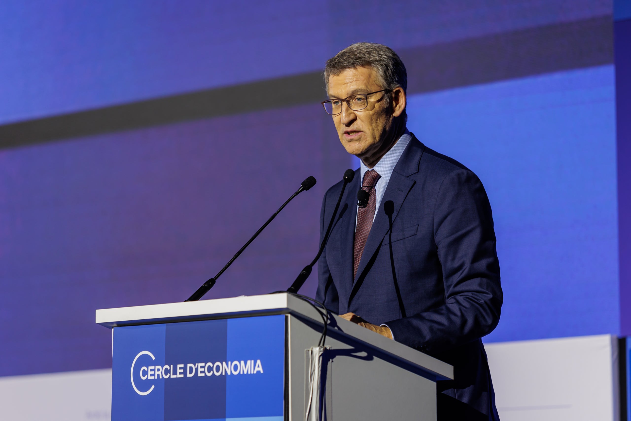El president del Partit Popular i cap de l'oposició espanyola, Alberto Núñez Feijóo, a la seva intervenció a la Reunió del Cercle d'Economia / Cercle d'Economia
