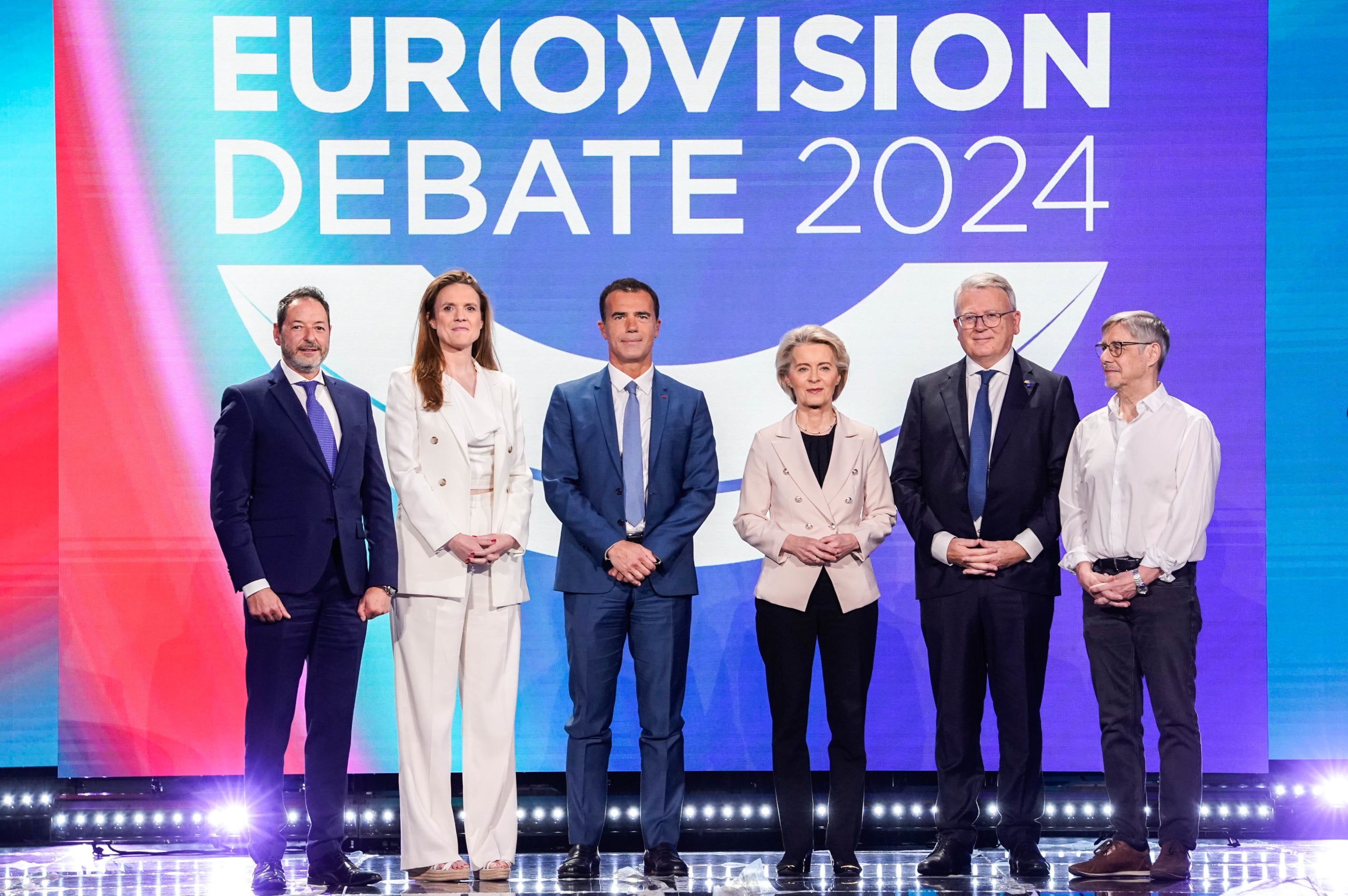 La candidata de los Verdes, Terry Reintke, de los liberales de Renovar Europa Sandro Gozi, del Partido Popular Europeo Ursula von der Leyen, de los socialdemócratas, Nicolas Schmit, y del Esquerra, Walter Baier, en el debate de candidatos. | Parlamento Europeo