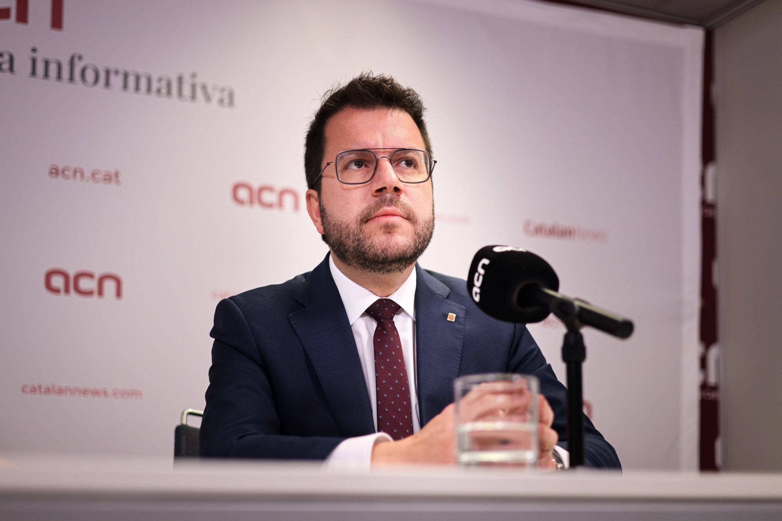 El candidat d'ERC a les eleccions del 12-M i fins ara president de la Generalitat, Pere Aragonès, en la roda de premsa d'aquest matí / Jordi Borràs (ACN)