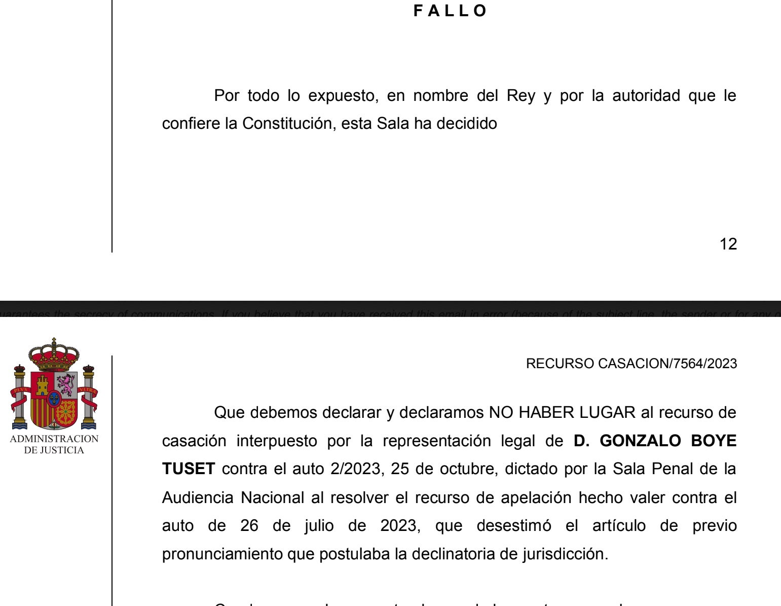 Part dispositiva de la sentència que seu a Boy a la banqueta de l'Audiència Nacional/Quico Sallés