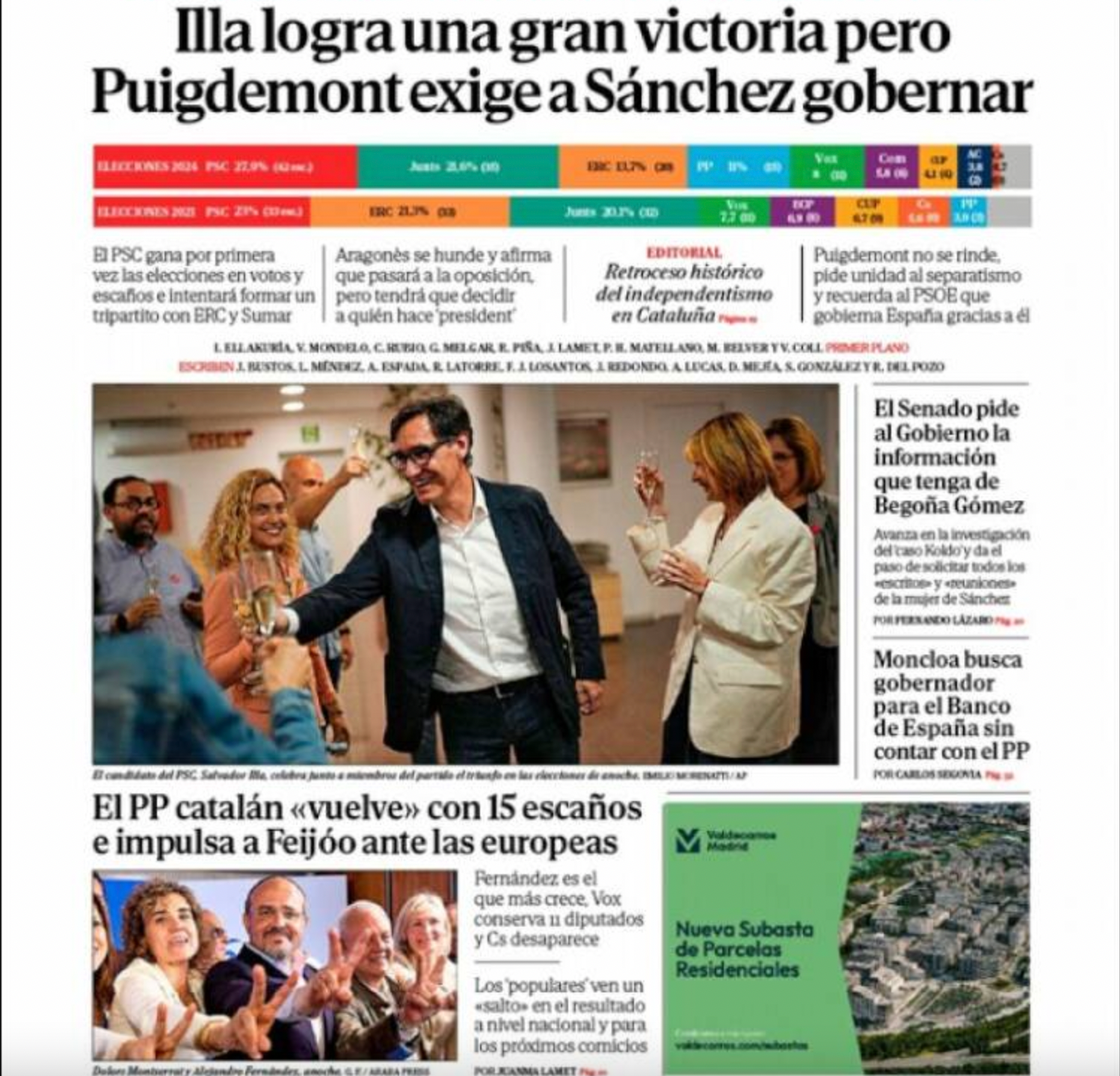Portada d'aquest divendres del diari El Mundo obrint amb els resultats del 12-M