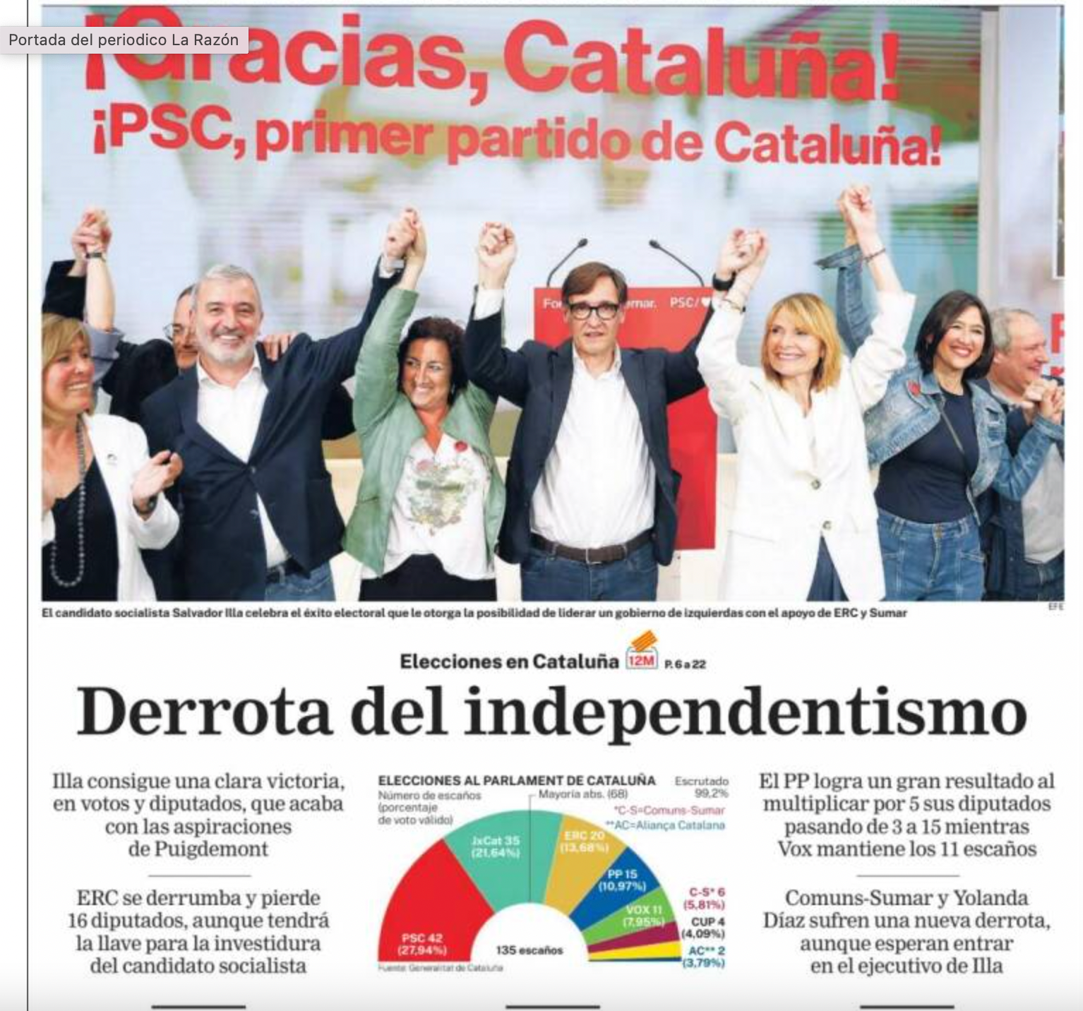 Portada d'aquest divendres del diari La Razón obrint amb els resultats del 12-M