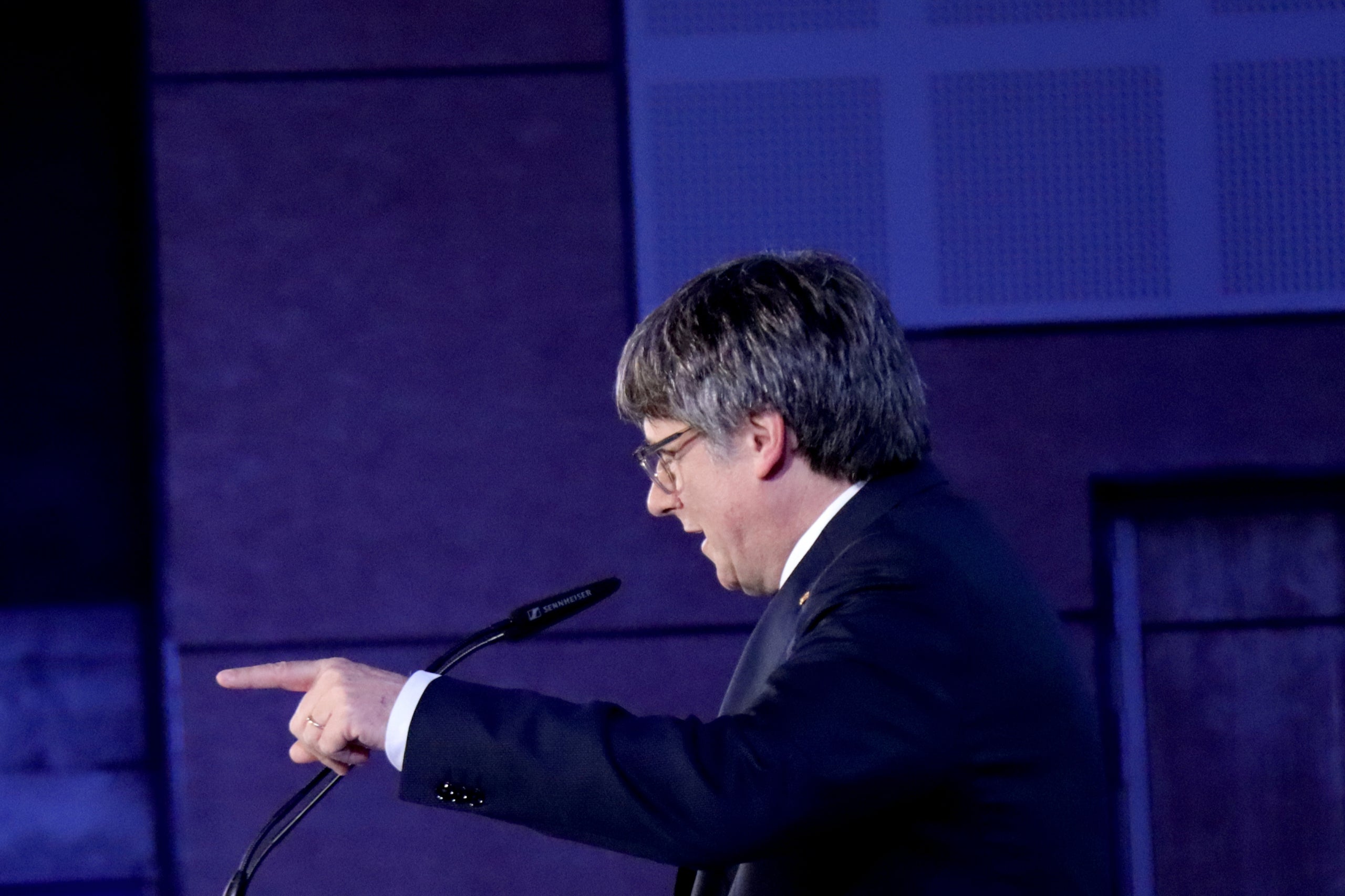 El candidat de Junts+, Carles Puigdemont, al míting d'aquest divendres a Argelers / Nico Tomás / ACN