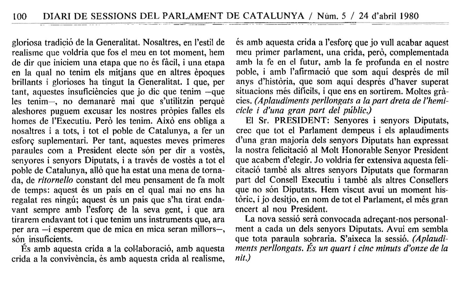 Diari de Sessions de la primera investidura de Jordi Pujol/BOPC