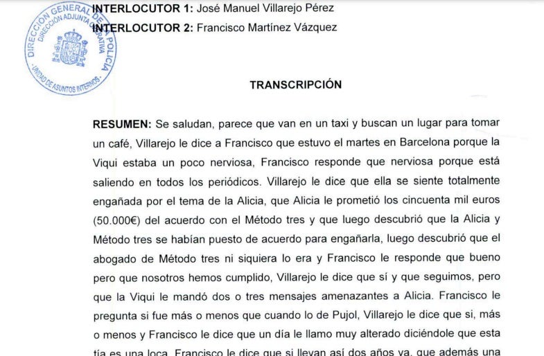 Parto del atestado donde se expone como se articuló la colaboración entre Sánchez Camacho, Método 3 y Victòria Álvarez en el inicio de la Operación Cataluña/Quico Sallés