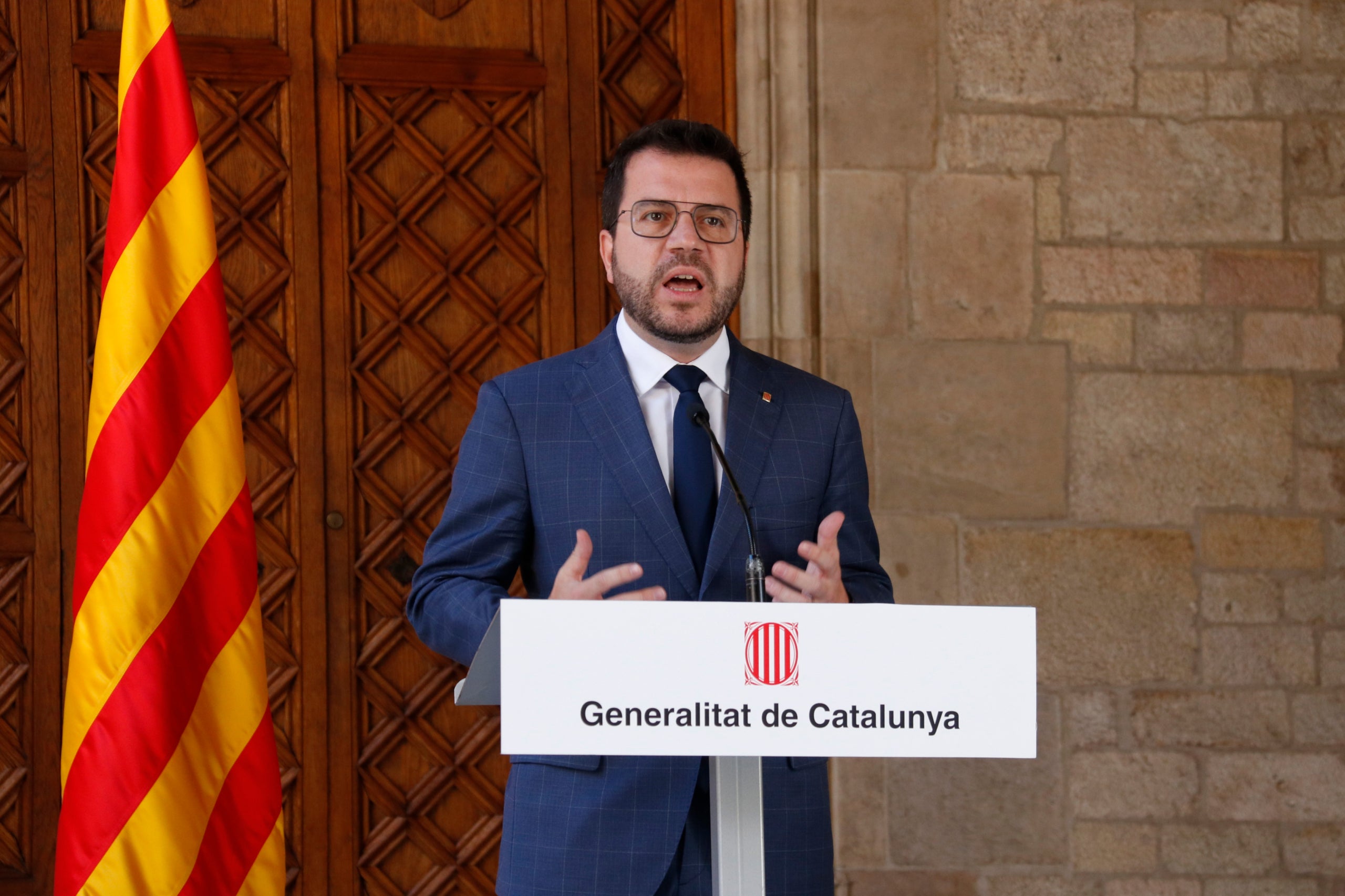 Pla mig del president Pere Aragonès en la declaració institucional per l'aprovació de l'amnistia / ACN