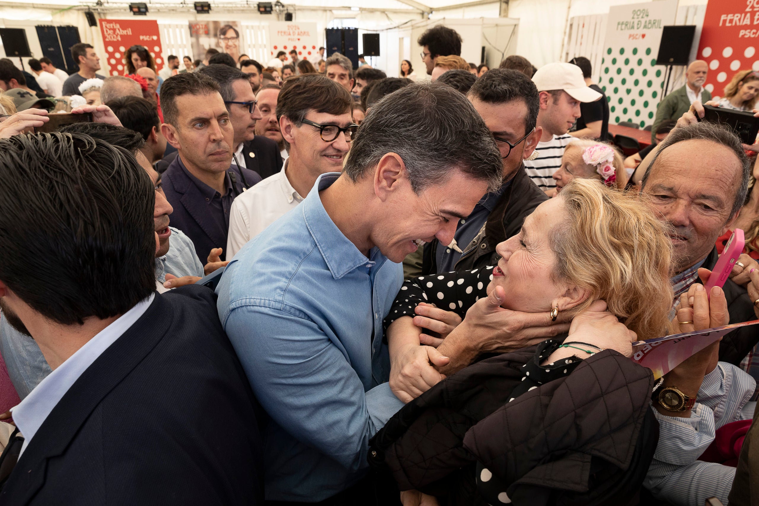 Campanya PSC eleccions al Parlament 2024. Salvador Illa i Pedro Sánchez a la Feria de Abril. 01.05.2024, Barcelona foto: Jordi Play/PSC