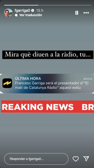 Francesc Garriga, content amb l'oportunitat - Instagram