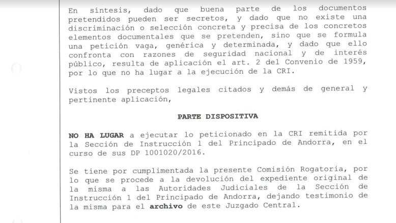 Part dispositiva de la resolució que nega l'accés a la informació a la justícia andorrana/Quico Sallés
