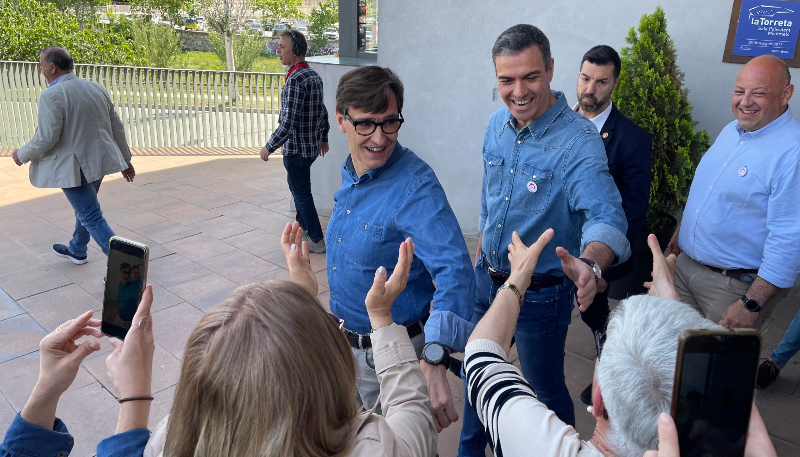 Pedro Sámchez i Salvador Illa, al míting de Montmeló aquest migdia per la campanya del 12M/Quico Sallés